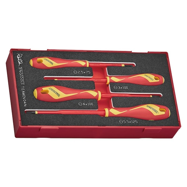 4 Piece 1000 Volt Insulated Flat Screwdriver Eva Foam Set